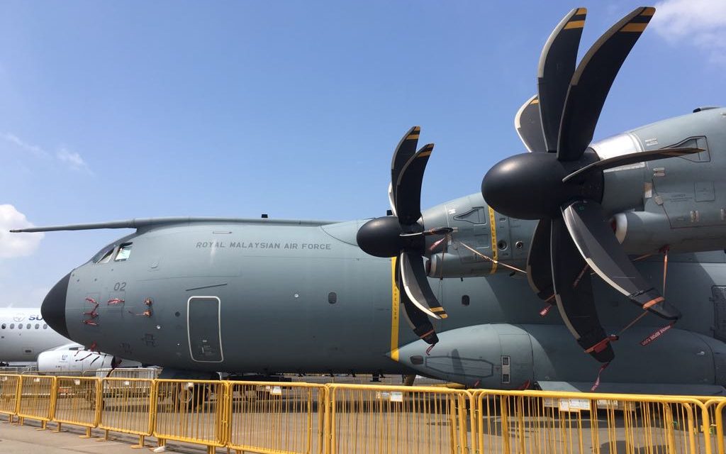 RMAF A400M and TP400-D6 engines showcased on Singapore Air Show 2018.